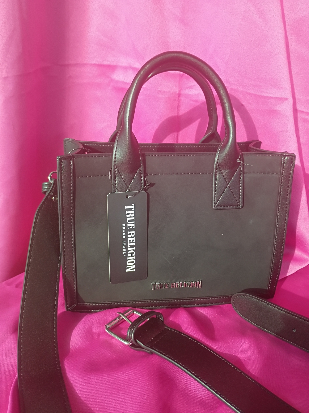 True Religion Black Satchel with Adjustable Strap